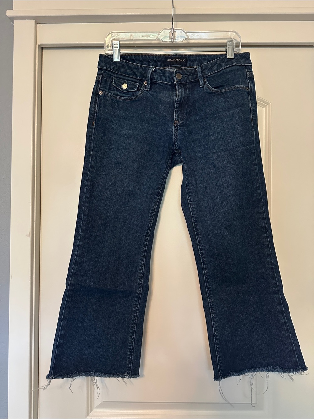 Banana Republic Indigo Cropped Raw-Hem Flare Jeans